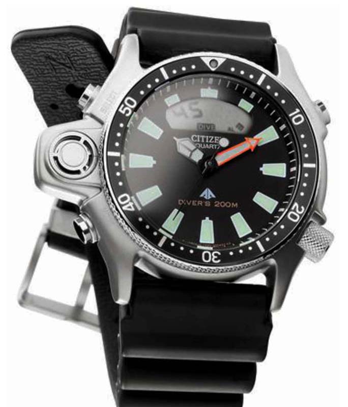Ρολόι Χειρός CITIZEN JP2000-08E Promaster Aqualand Divers Καταδυτικό Μαύρο  Λουρί Καουτσούκ CITIZEN