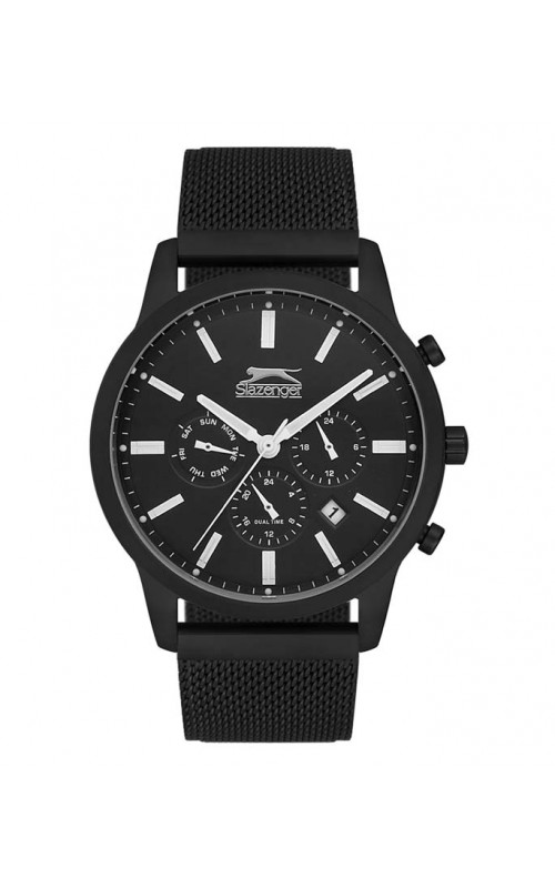 Ρολόι Χειρός SLAZENGER SL.09.6096.2.01 Gents Dual Time Black Stainless Steel Bracelet
